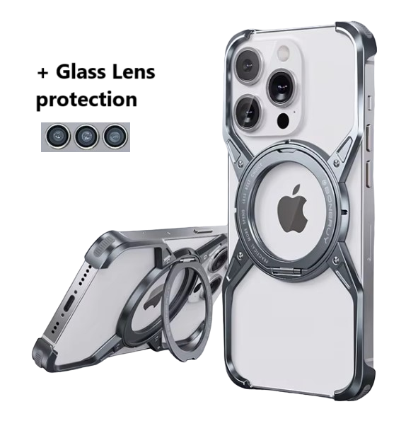 Aluminium Frameless Case For iPhone 13 14 15 16 Pro Max 360° Stand ShockProof