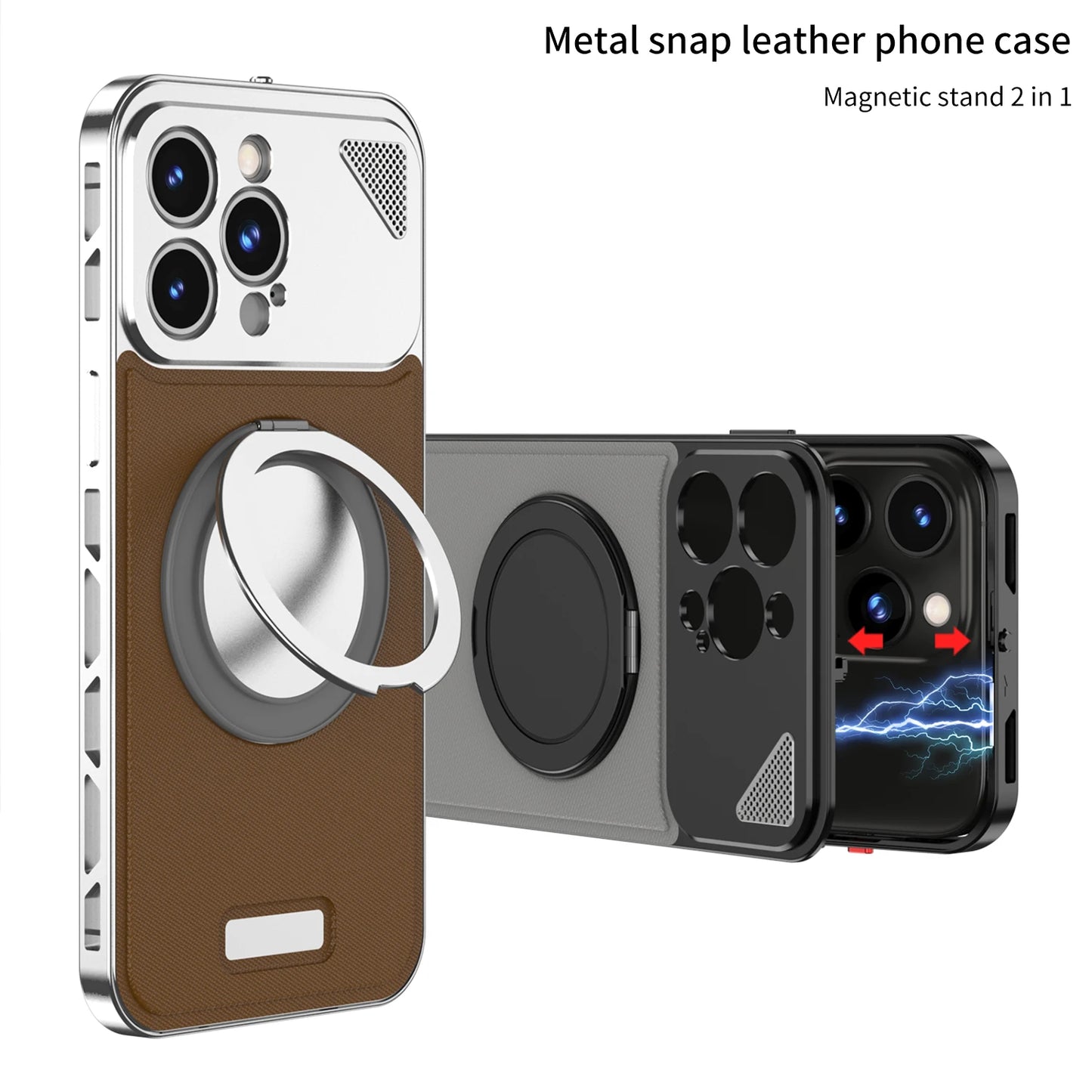 Luxury Metal Shield Case for iPhone 13 14 15 16 Pro Max Plus with Kickstand of hard metal