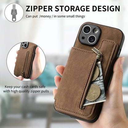 Wallet Leather Case For iPhone X to 16 Pro Max Plus Zipper Card