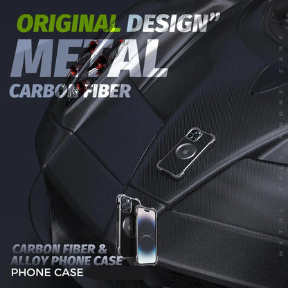 Metal + Carbon Fiber Case For iPhone 16 15 14 13 12 Pro Max MagSafe + Bumper ShockProof
