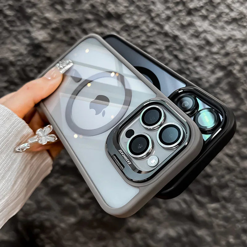Case with Stand + Glass Len For iPhone 11 to 15 Pro Max Plus ShockProof Magsafe