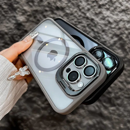 Case with Stand + Glass Len For iPhone 11 to 15 Pro Max Plus ShockProof Magsafe
