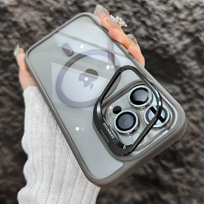 Case with Stand + Glass Len For iPhone 11 to 15 Pro Max Plus ShockProof Magsafe