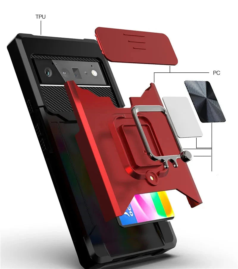 Card Holder Bracket Case for Pixel 8 7 6 5 A Pro Google Kick Stand Metal