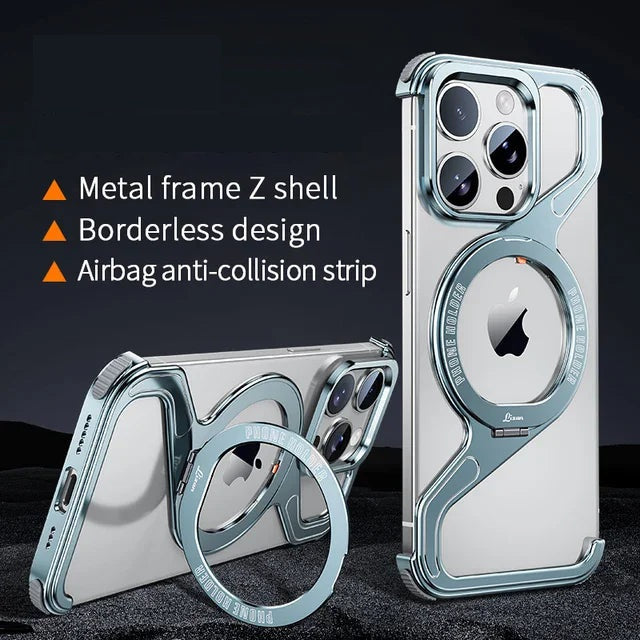 ShockProof Metal Z Shape iPhone Case For iPhone 13 14 15 16 Pro Max Magnetic Stand MagSafe