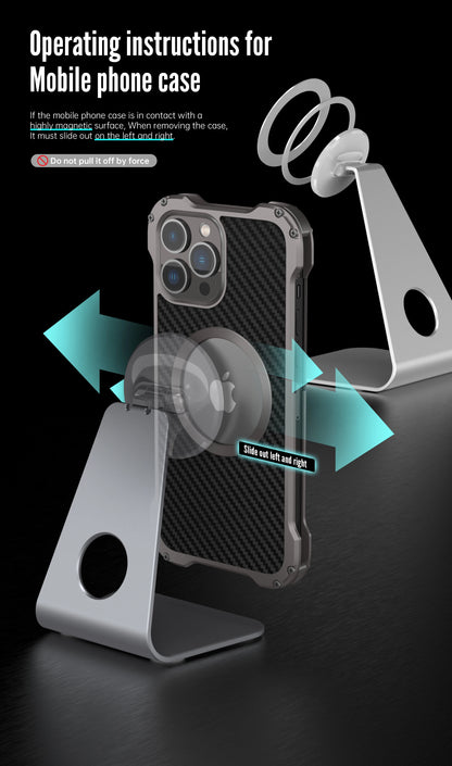 Metal + Carbon Fiber Case For iPhone 16 15 14 13 12 Pro Max MagSafe + Bumper ShockProof
