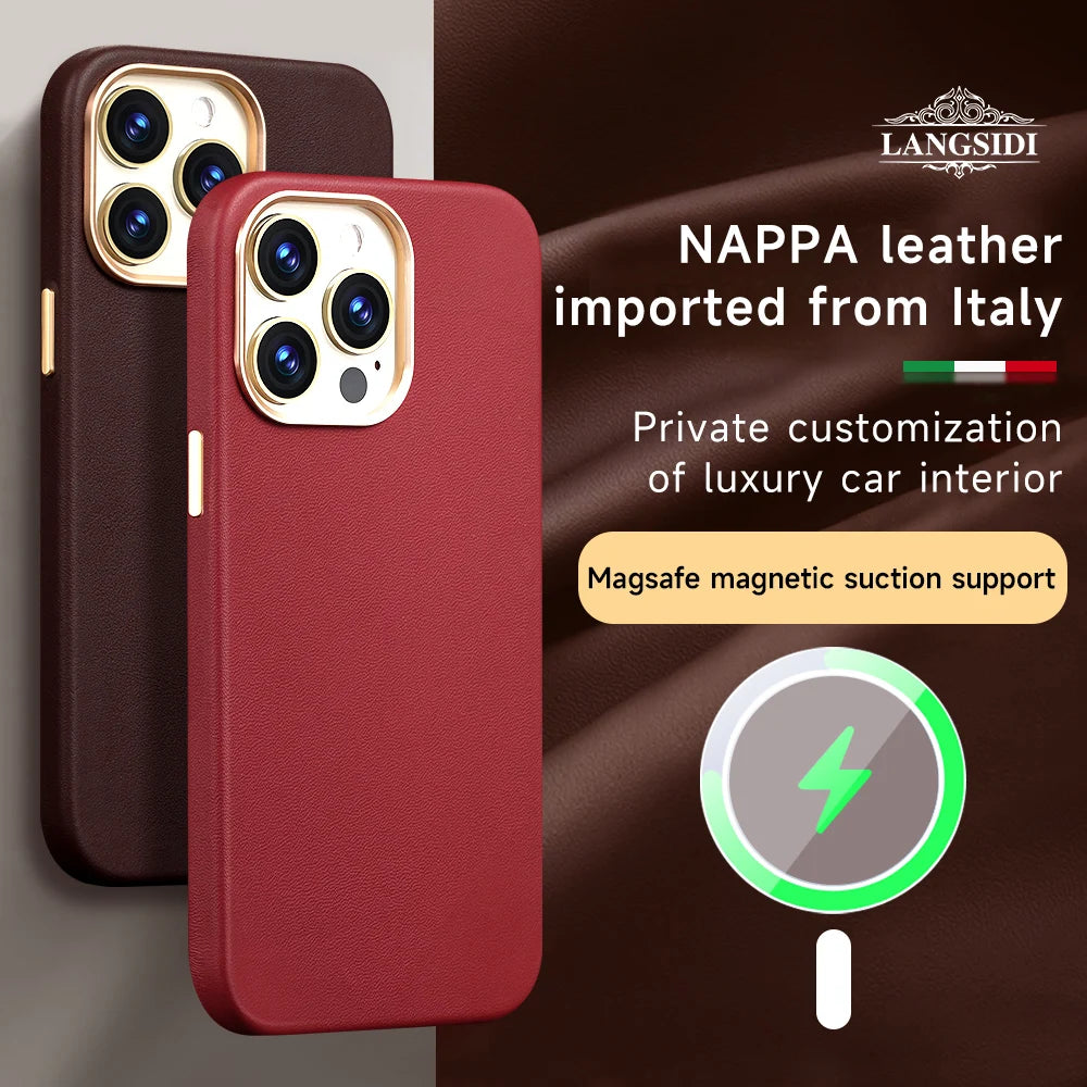 Nappa Leather Case for iPhone 15 14 13 12 Pro Max MagSafe