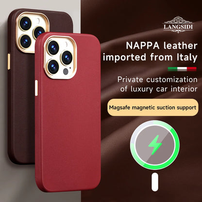 Nappa Leather Case for iPhone 15 14 13 12 Pro Max MagSafe