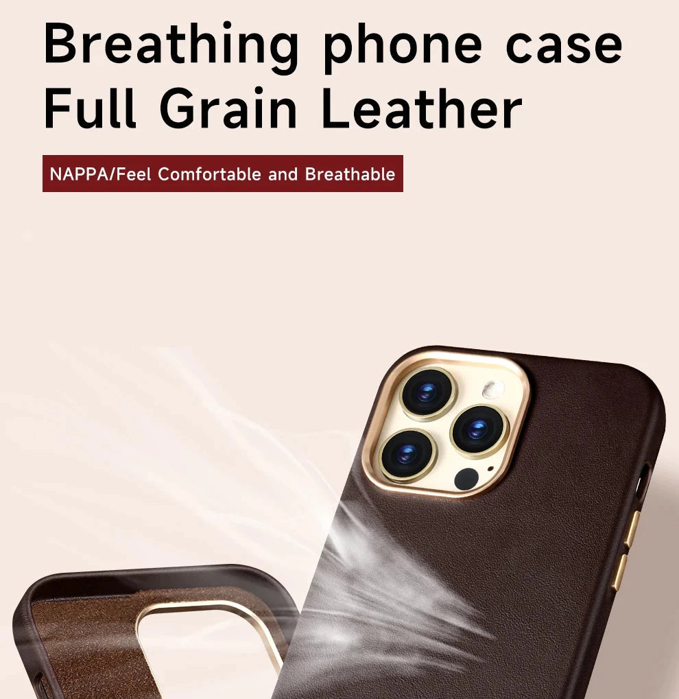 Nappa Leather Case for iPhone 15 14 13 12 Pro Max MagSafe