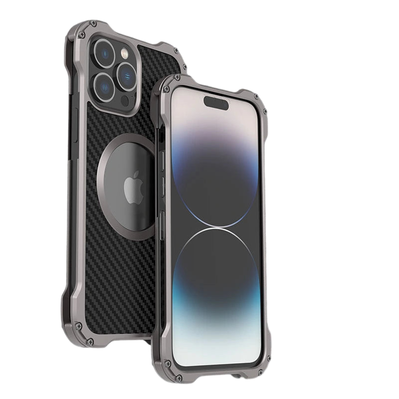 Metal + Carbon Fiber Case For iPhone 16 15 14 13 12 Pro Max MagSafe + Bumper ShockProof
