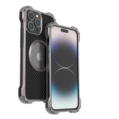 Metal + Carbon Fiber Case For iPhone 16 15 14 13 12 Pro Max MagSafe + Bumper ShockProof