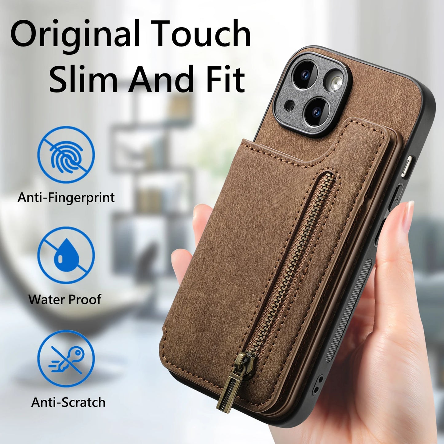 Wallet Leather Case For iPhone X to 16 Pro Max Plus Zipper Card