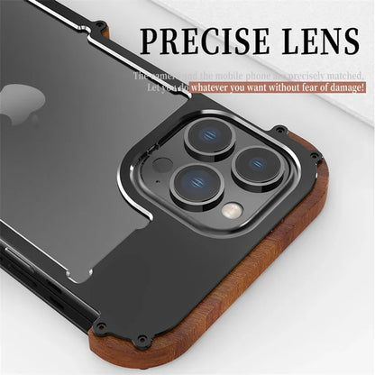 Aluminum + Wood Bumper Case for IPhone 14 15 16 Pro Max ShockProof Case Frame