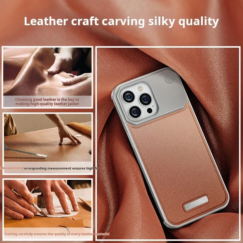 Aluminium + Leather Case for iPhone 13 14 15 16 Pro Max Plus Aromatherapy Built In