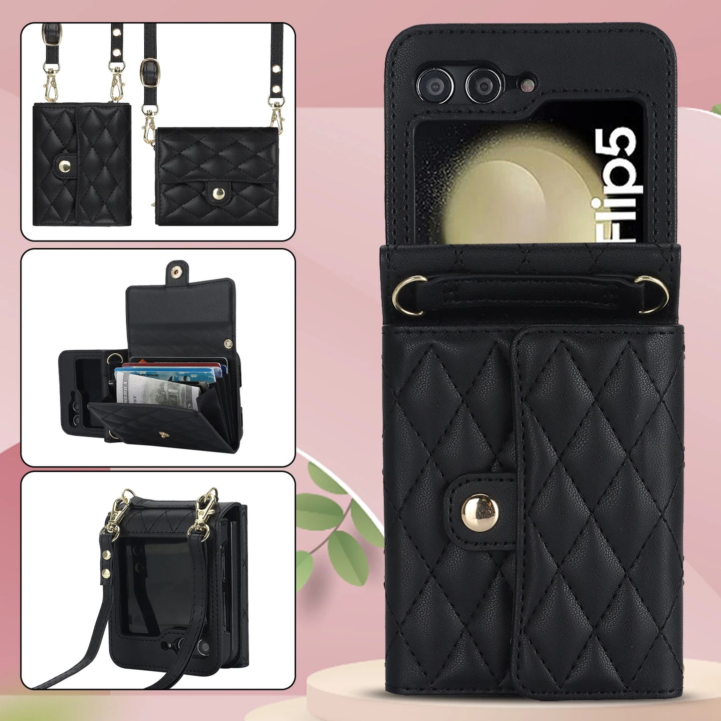 Crossbody Bag Leather Case For Galaxy Z Flip 6 5 4 3 Armor Protection Samsung