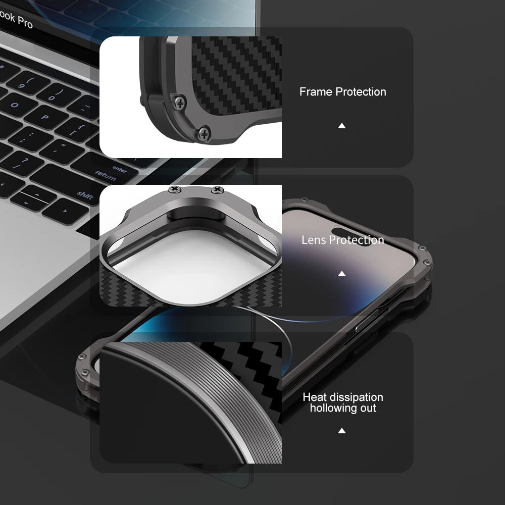 Metal + Carbon Fiber Case For iPhone 16 15 14 13 12 Pro Max MagSafe + Bumper ShockProof
