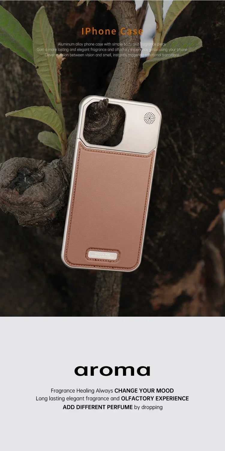 Aluminium + Leather Case for iPhone 13 14 15 16 Pro Max Plus Aromatherapy Built In