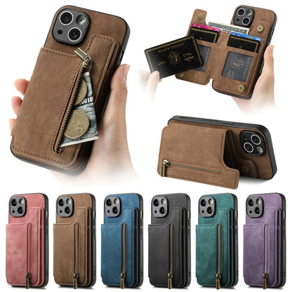 Wallet Leather Case For iPhone X to 16 Pro Max Plus Zipper Card