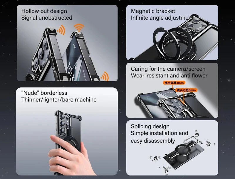 Frameless Aluminum Case for Galaxy S23 S24 Ultra Plus Shockproof Samgung MagSafe