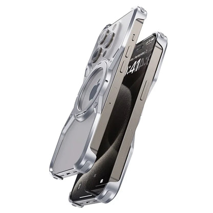 Aluminium Frameless Case For iPhone 13 14 15 16  Pro Max 360° Stand ShockProof