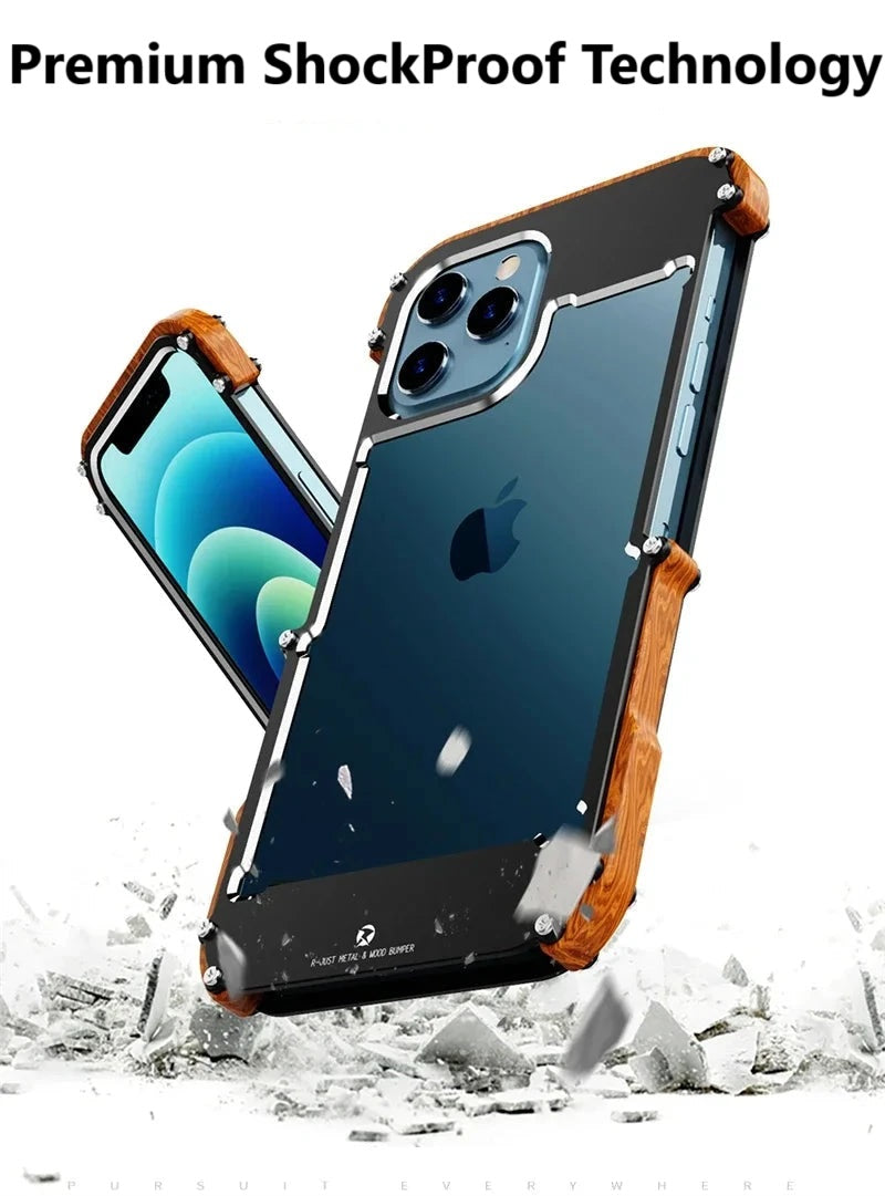 Aluminum + Wood Bumper Case for IPhone 14 15 16 Pro Max ShockProof Case Frame