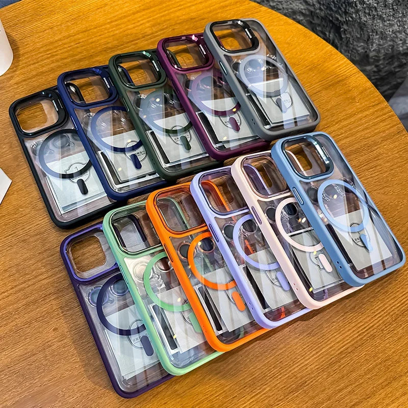 Case with Stand + Glass Len For iPhone 11 to 15 Pro Max Plus ShockProof Magsafe