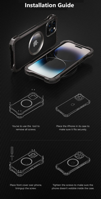 Metal + Carbon Fiber Case For iPhone 16 15 14 13 12 Pro Max MagSafe + Bumper ShockProof