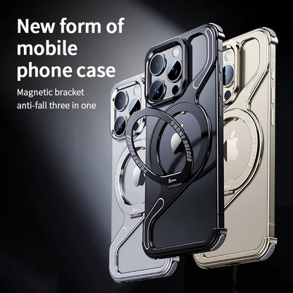 ShockProof Metal Z Shape iPhone Case For iPhone 13 14 15 16 Pro Max Magnetic Stand MagSafe