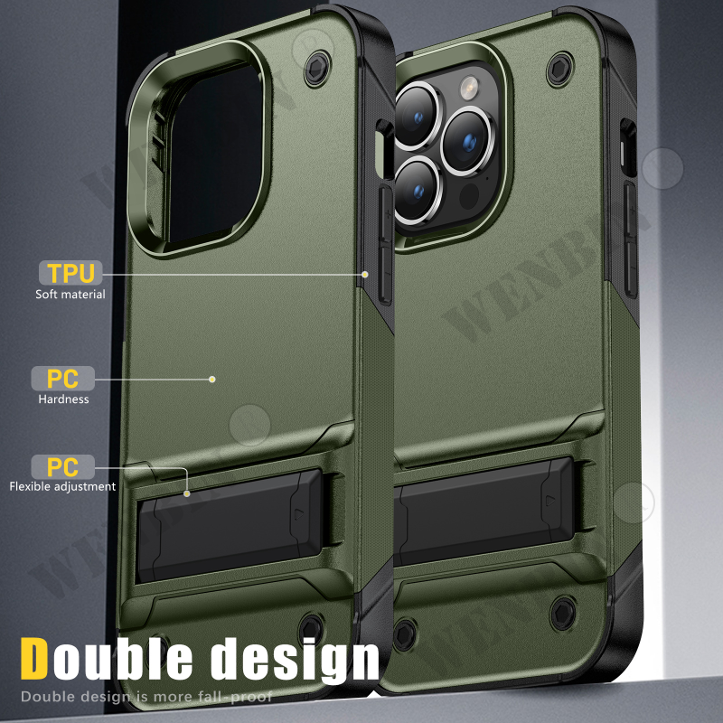 Shield Case With Stand for iPhone 15 14 13 12 Pro Max ShockProof