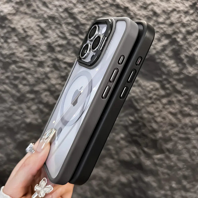 Case with Stand + Glass Len For iPhone 11 to 15 Pro Max Plus ShockProof Magsafe