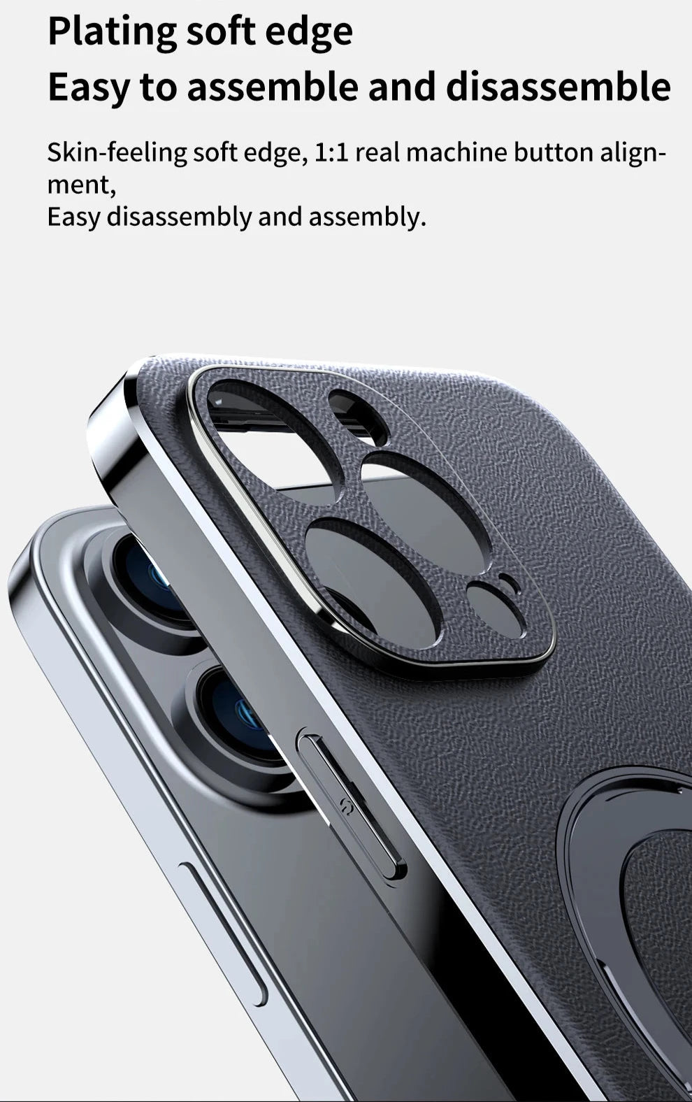 Genuine Leather Case for iPhone 12 13 14 15 16 Pro Max Plus with Kickstand Alloy