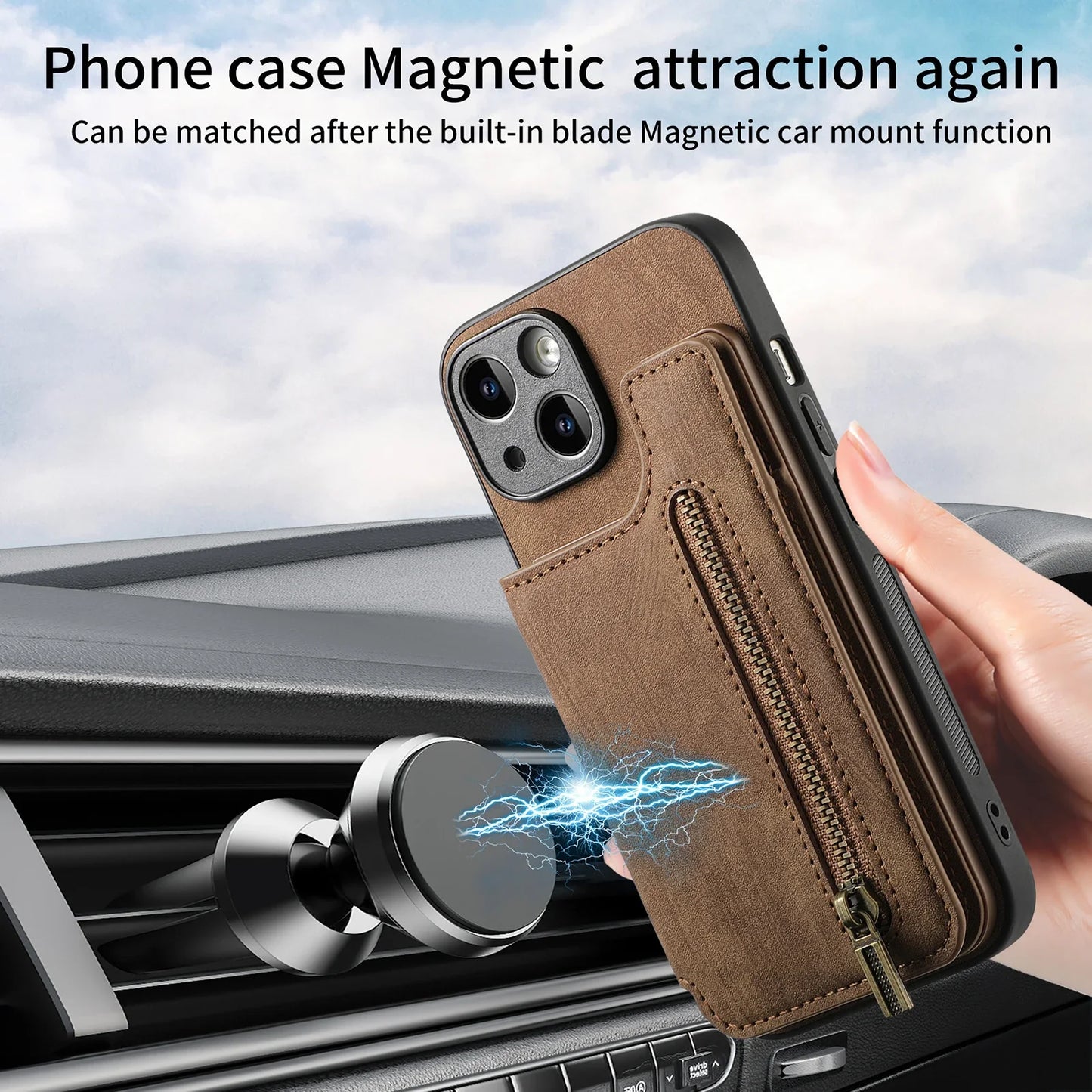 Wallet Leather Case For iPhone X to 16 Pro Max Plus Zipper Card