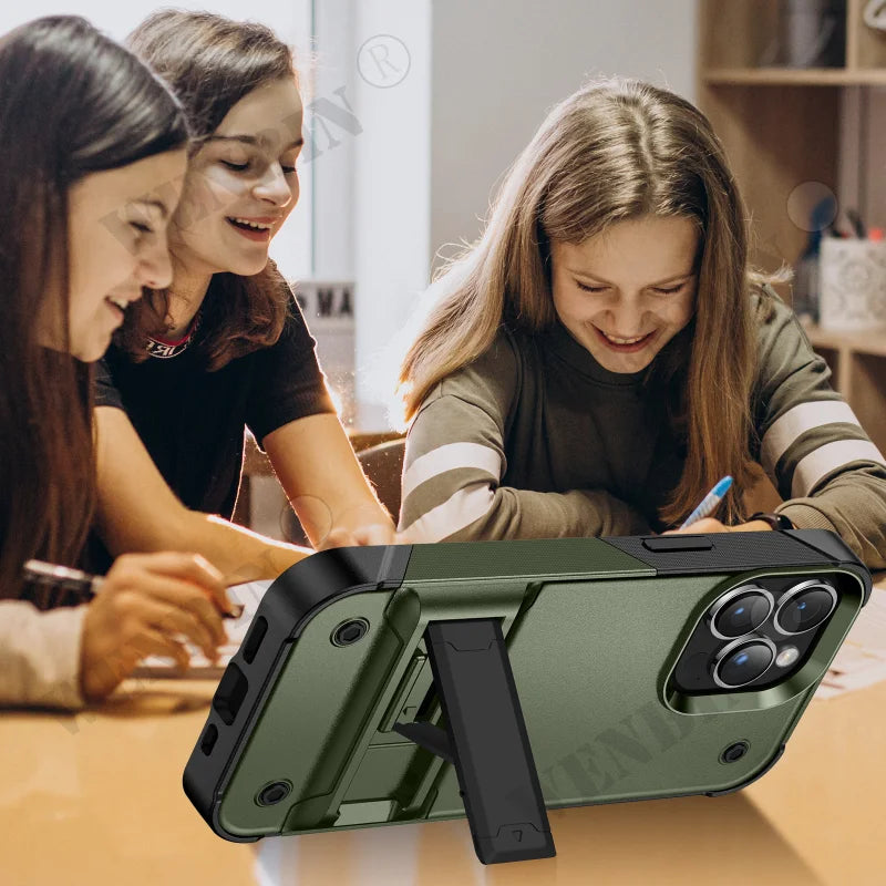 Shield Case With Stand for iPhone 15 14 13 12 Pro Max ShockProof