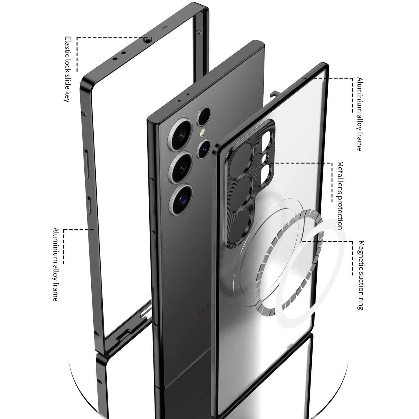 Alloy Magnetic Case For Galaxy S24 S23 Ultra Plus Frosted Samsung Aluminium