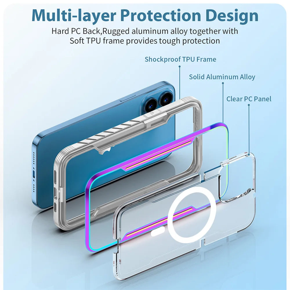 Metal Frame Shockproof Case IPhone 16 15 14 Pro Max With Alumínion + MagSafe