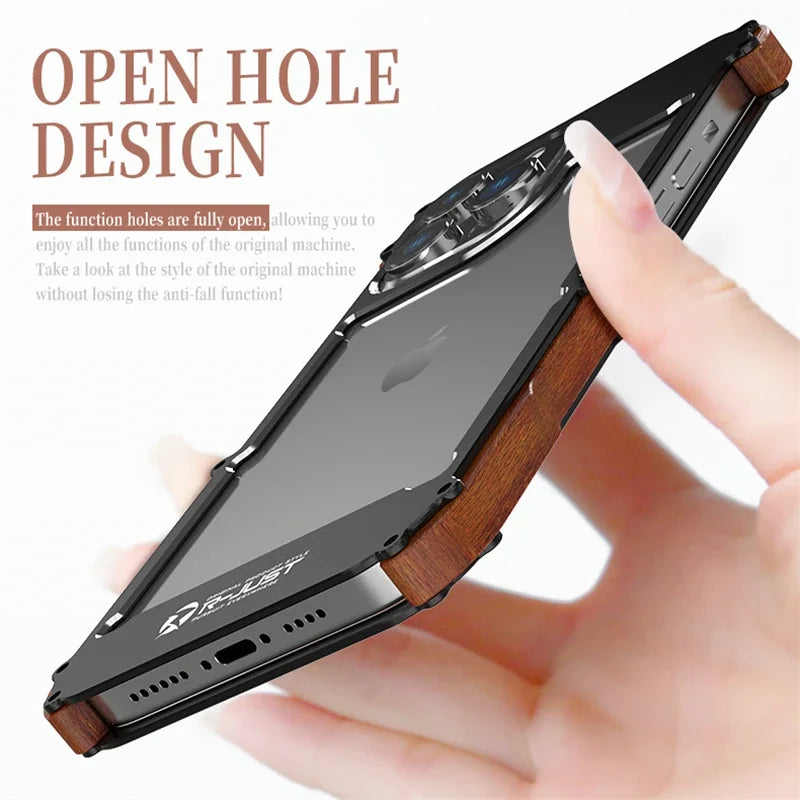 Aluminum + Wood Bumper Case for IPhone 14 15 16 Pro Max ShockProof Case Frame