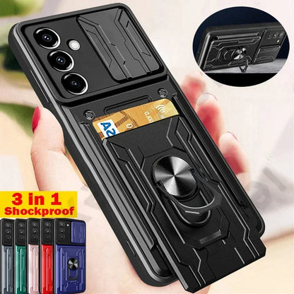 Card Holder Case for Galaxy A12 A15 A32 A34 A53 A55 F12 4G 5G Samsung ShockProof Bracket Card Holder