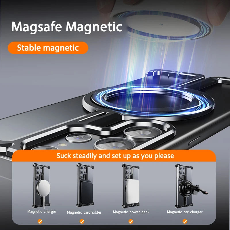 Frameless Aluminum Case for Galaxy S23 S24 Ultra Plus Shockproof Samgung MagSafe
