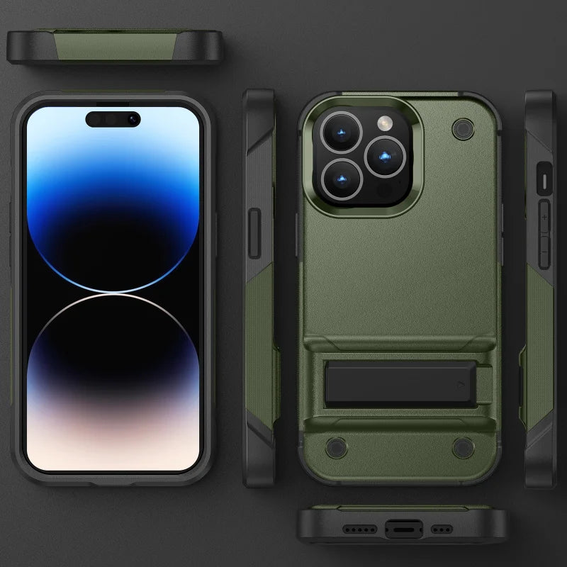 Shield Case With Stand for iPhone 15 14 13 12 Pro Max ShockProof