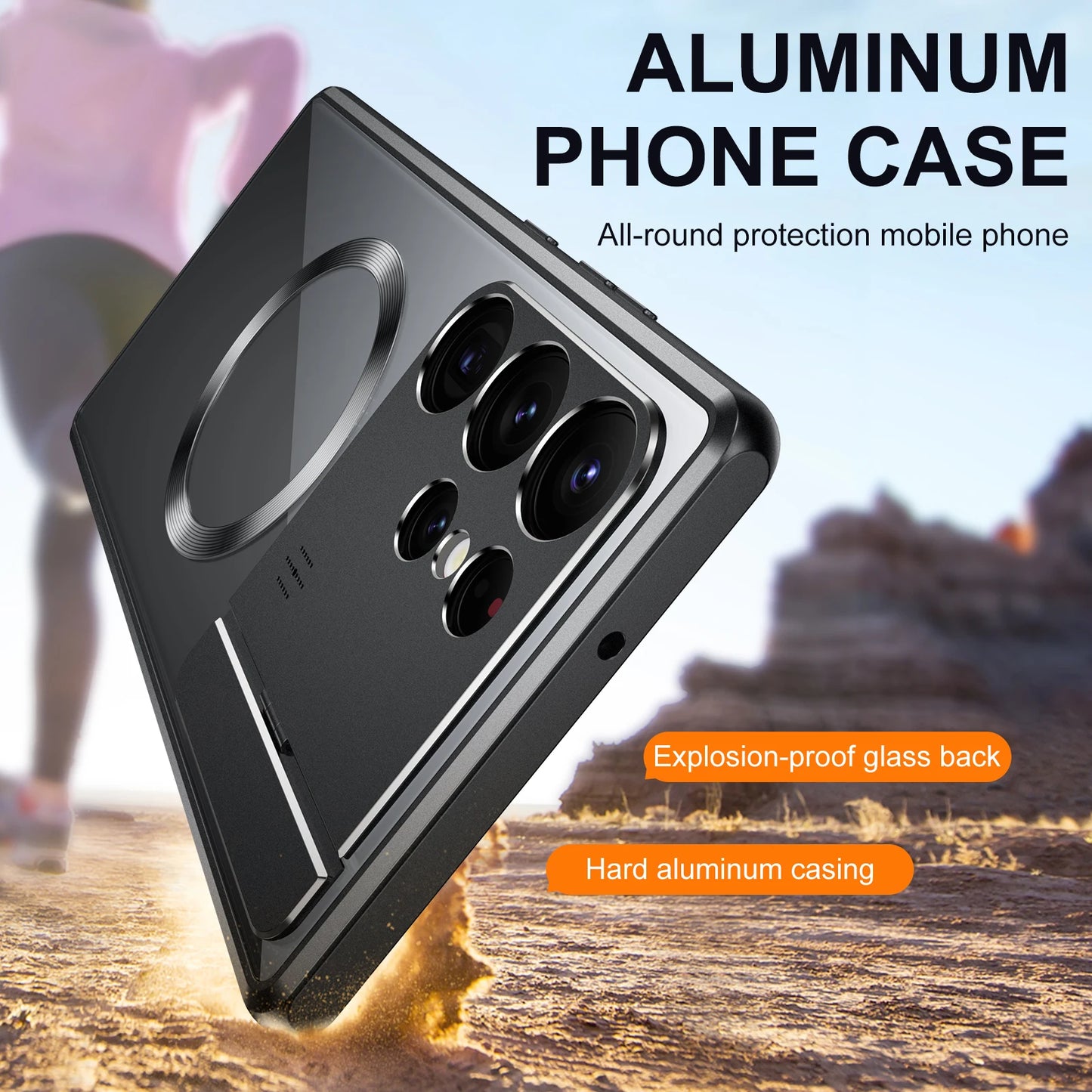 Aluminum with Kickstand Case For Samsung Galaxy s21 s22 s23 s24 Ultra MagSafe