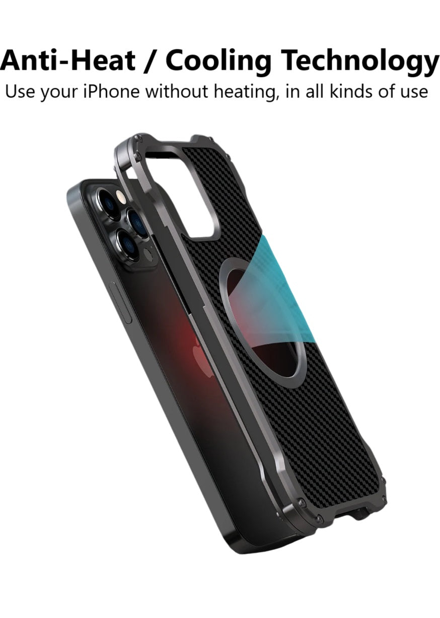 Metal + Carbon Fiber Case For iPhone 16 15 14 13 12 Pro Max MagSafe + Bumper ShockProof