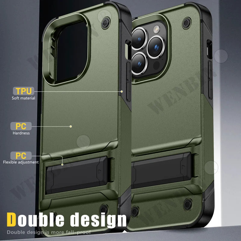 Shield Case With Stand for iPhone 15 14 13 12 Pro Max ShockProof