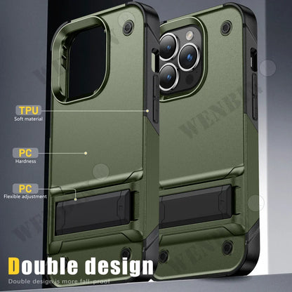 Shield Case With Stand for iPhone 15 14 13 12 Pro Max ShockProof